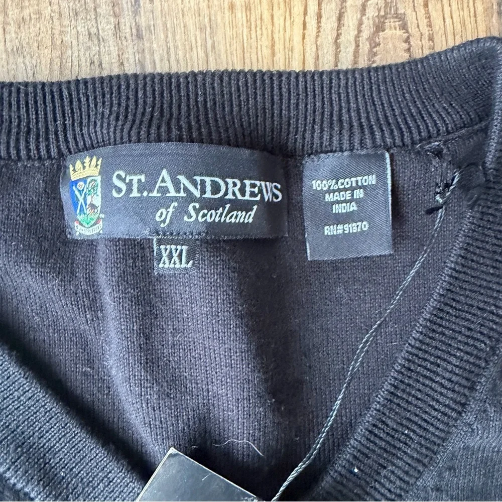 St. Andrews of Scotland Men’s Black Sleeveless Cotton Sweater Vest Golf Sz XXL